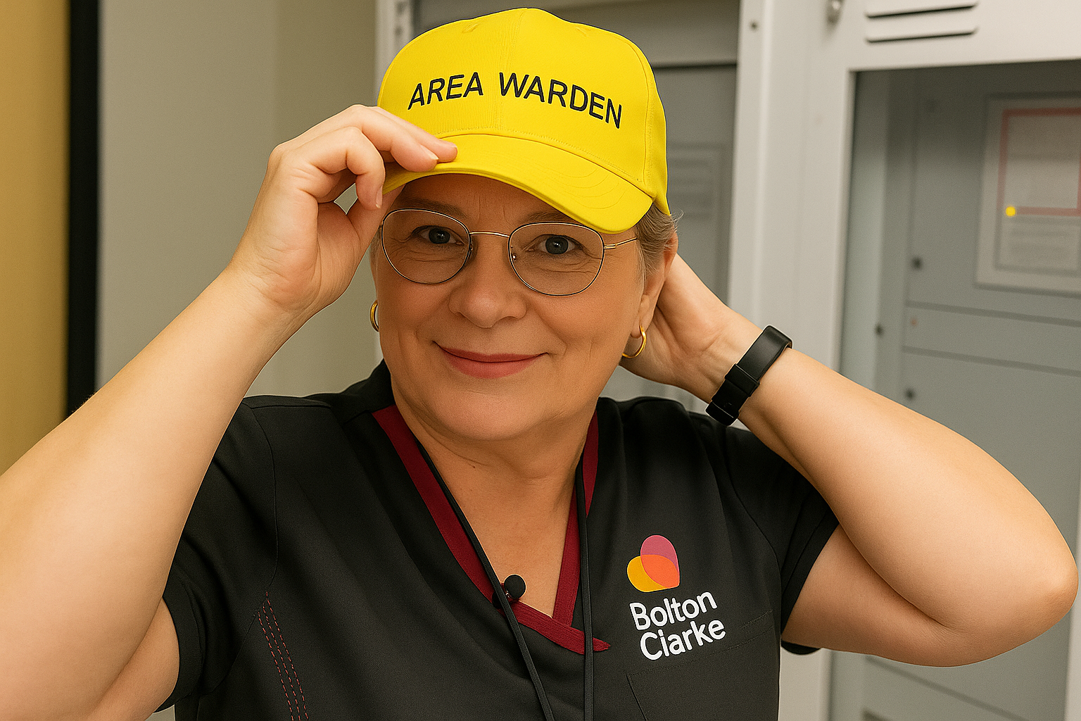 Bolton Clarke staff member wearing an Area Warden cap